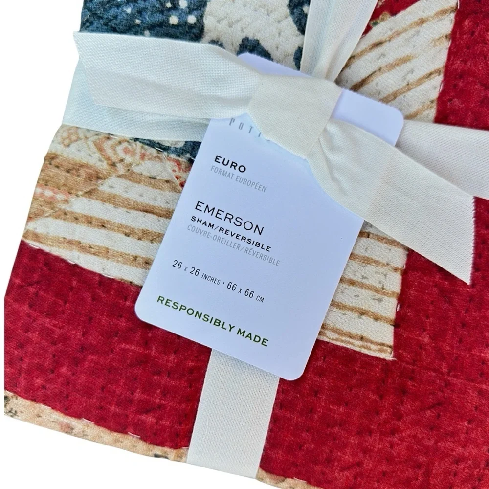 NWT | POTTERY BARN EUROPEAN SQUARE EMERSON HAND QUILTED COTTON REVERSIBLE SHAM